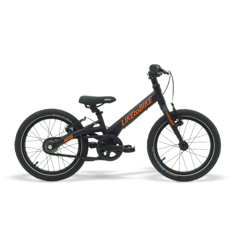 a black and orange bike on a white background