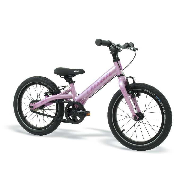 a pink bike is shown against a white background