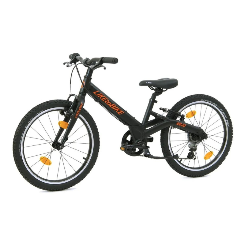 a black and orange KOKUA like to bike 20SR bicycle on a white background